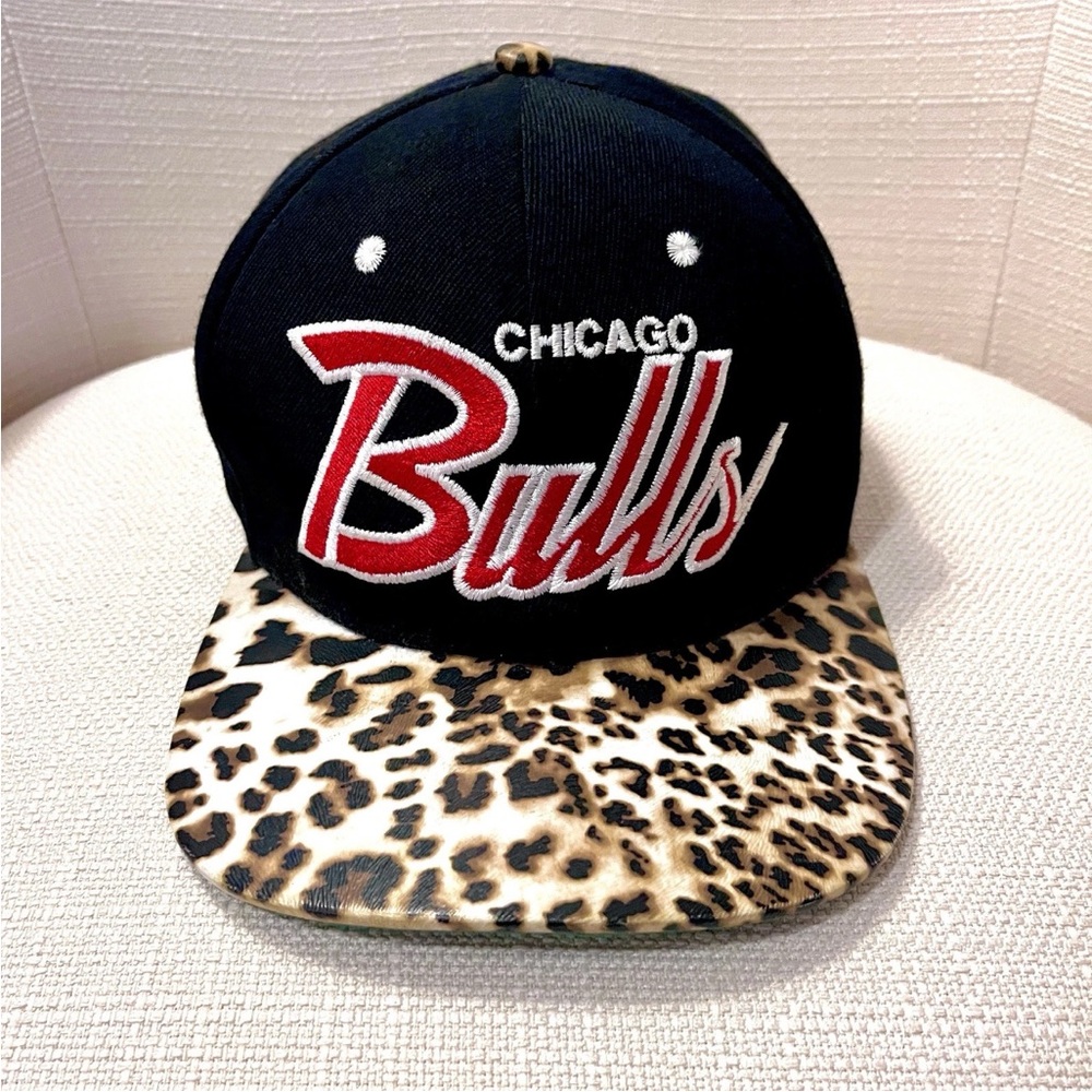 Chicago Bulls Hat Cap Strap Back Black Red Mitchell & Ness Leopard Cheetah Print